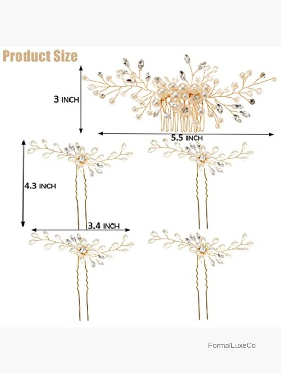 Vintage Pearl Crystal Rhinestone Wedding Hair Comb & 4 Hair Pins Set main image 5